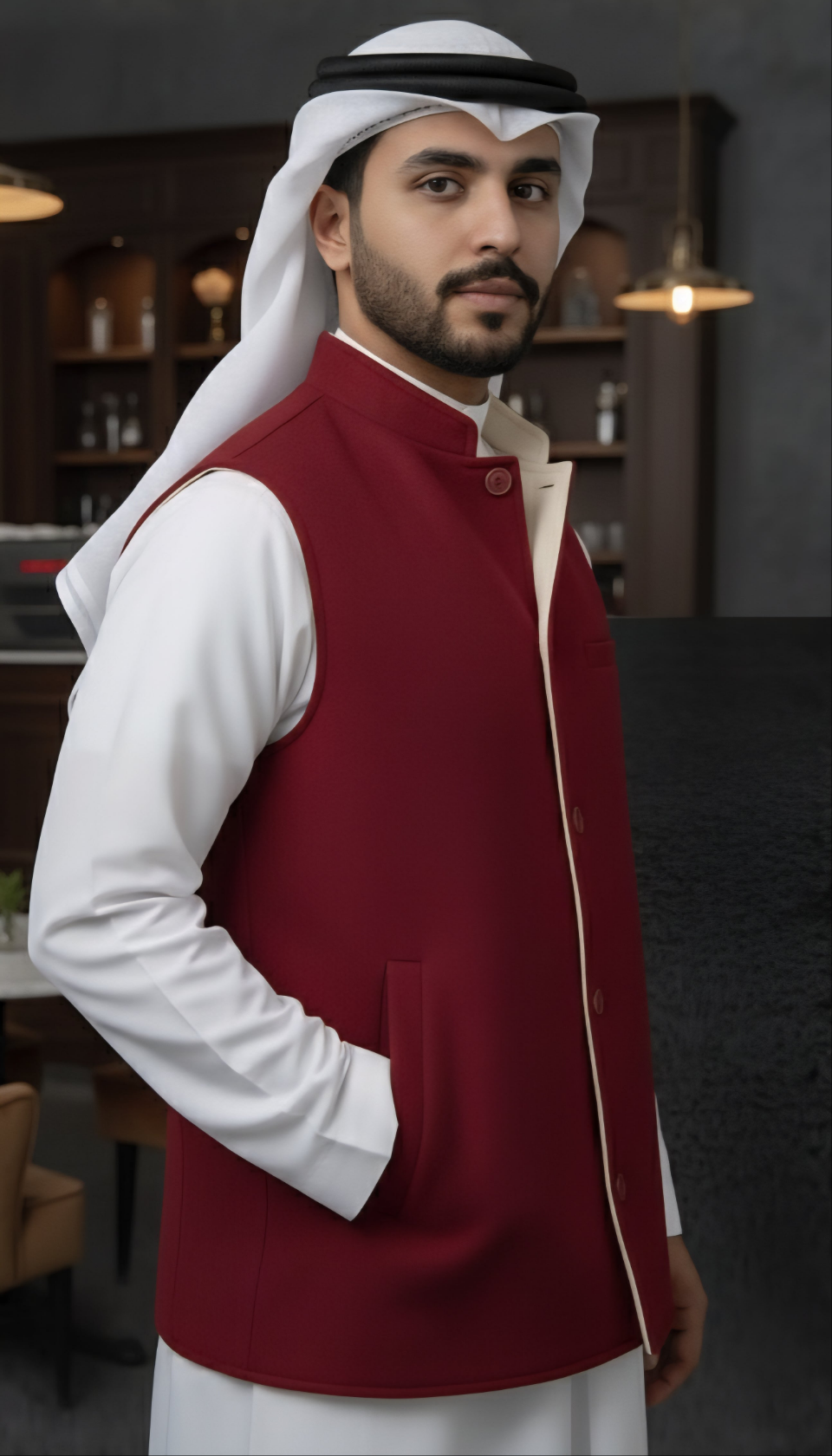 Off-white double-faced burgundy gokh