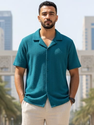 قميص تيشرت كروشيه لينن ازرق