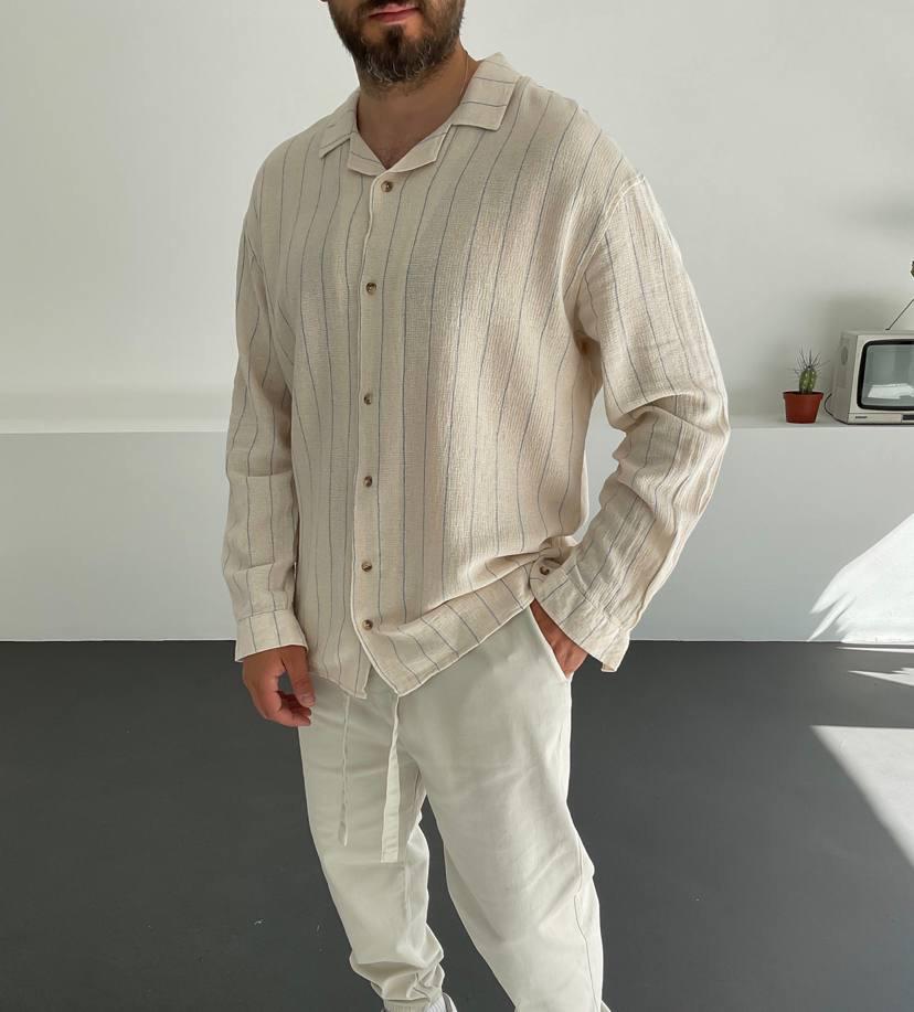 قميص كم طويل مخطط