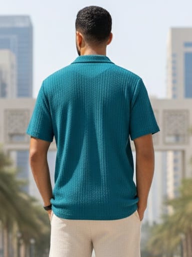 قميص تيشرت كروشيه لينن ازرق