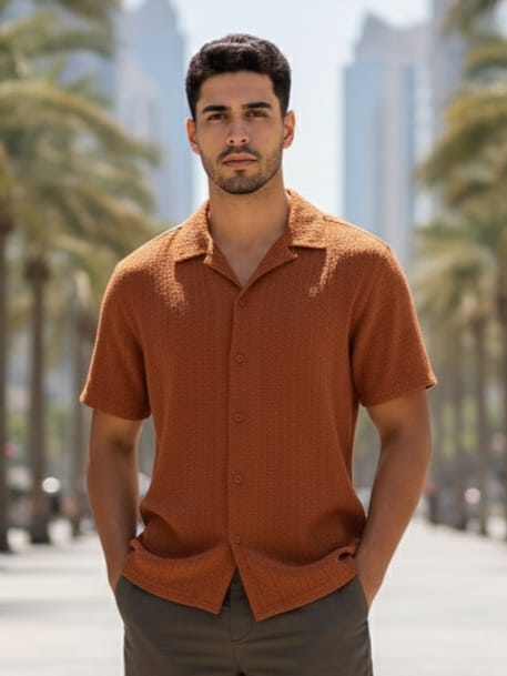 قميص تيشرت قطن بني