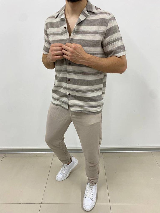 قميص كتان نص كم بيج