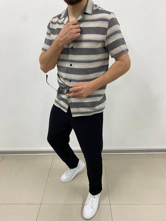 قميص كتان نص كم رصاصي